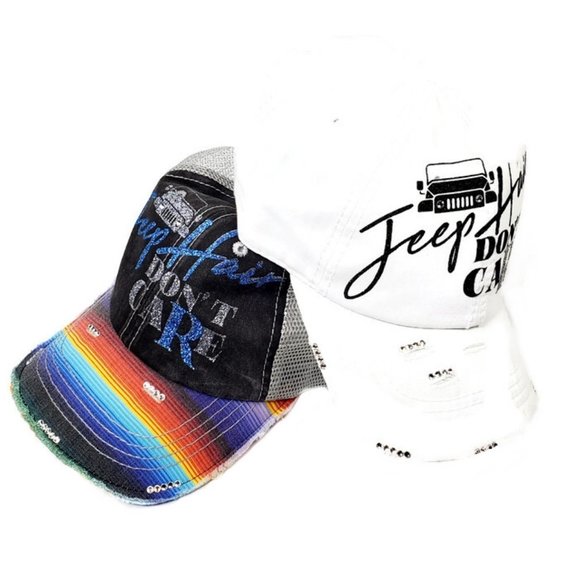 Jeep Hair Don't Care White Distressed Cap with Swarovski Crystals. - Picture 11 of 11